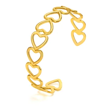 Полый браслет-манжета в виде сердца, золотой браслет из нержавеющей стали, регулируемый для женщин, уникальные наращиваемые украшения
