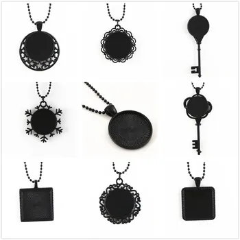 2шт 25 мм внутренний размер камея с подвеской Черное ожерелье Модное ожерелье ручной работы: длинное ожерелье с шариковой цепочкой 70 см