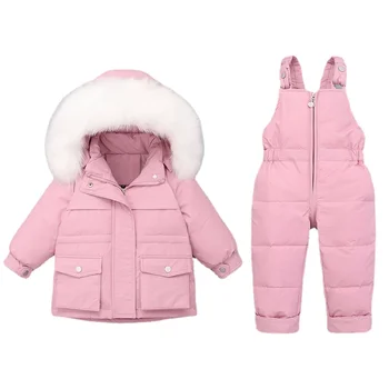 Детский Зимний комбинезон для девочек, верхняя одежда, Пуховик, Теплая парка для малышей, Меховое пальто с капюшоном, Детский Зимний комбинезон, комплект одежды от 1 до 5 лет