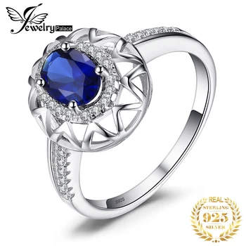 Кольца из стерлингового серебра 925 пробы с сапфиром JewelryPalace Oval для женщин, модные украшения с драгоценными камнями, обручальное кольцо Halo
