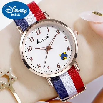 Детские Кварцевые наручные часы Disney с Винни-Пухом, Часы из сплава, Девочка-Студентка, Ребенок, Мультяшный циферблат, Светящаяся стрелка, Водонепроницаемое Время