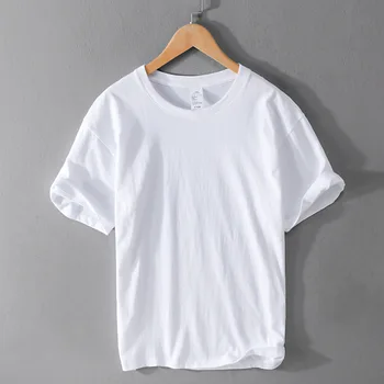 Мужская летняя однотонная футболка с короткими рукавами из тонкого дышащего хлопка