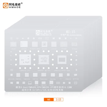 Amaoe BGA Трафарет для реболлинга MI1-16 для Xiaomi 12/11/10/9/8/6/5/4/CC9/Redmi K20 K30/NOTE 11 Pro/K50 PRO/NOTE 4/4A/5S микросхема процессора