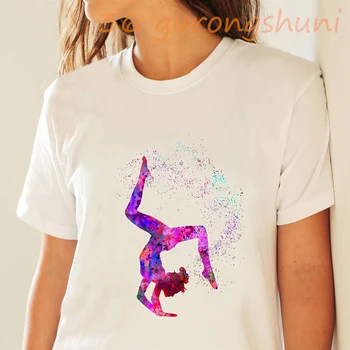 2020 новая летняя футболка с акварельным гимнастическим принтом, женская забавная женская футболка, уличная одежда, спортивные топы с коротким рукавом, футболки женские