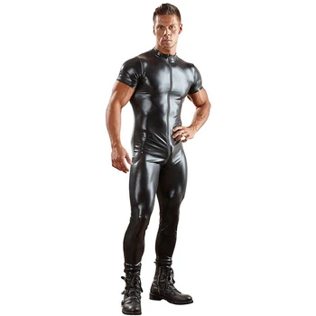 Сексуальное боди сексуальный мужской кожаный комбинезон мужская одежда цельный комбинезон с коротким рукавом черная мужская футболка брюки на молнии
