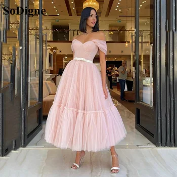 Розовые платья для выпускного вечера SoDigne, Многоуровневый тюль Для Влюбленных, Чайная длина, Арабское свадебное платье для выпускного вечера 2022