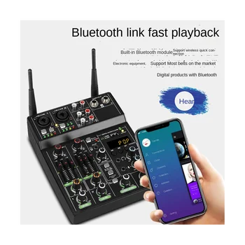 4-канальный USB-аудиомикшер с беспроводным микрофоном Студийные микшеры звука с Bluetooth REC DJ Консоль для микширования