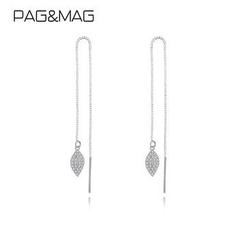 PAG & MAG, настоящие серьги-кисточки из стерлингового серебра 925 пробы в форме листьев для женщин, Элегантные Серьги-капли Micre CZ, свадебные украшения