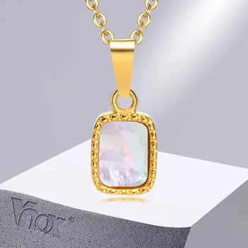 Vnox Изысканные Ожерелья из квадратного камня для женщин, подарки, ювелирные изделия, золотой цвет, Ошейник с геометрической подвеской из нержавеющей стали