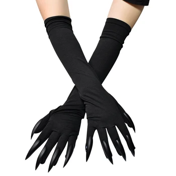 Черные кружевные перчатки без пальцев с рисунком паутины для косплея в готическом стиле на Хэллоуин, Аксессуары для костюмов