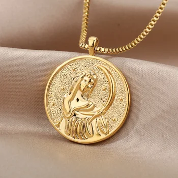 Ожерелья с мифологией Селены Для женщин, Цепочка-коробка из нержавеющей стали, Круглое Ожерелье с символом Древнегреческой Богини, Мужской Ювелирный подарок