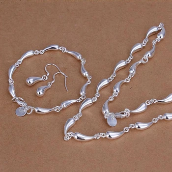 Новое серебро 925 пробы, элегантные цепочки с каплями воды, ожерелья, серьги, браслеты, наборы ювелирных изделий для женщин, модные подарки для свадебной вечеринки