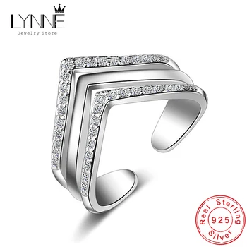 Ювелирные изделия LYNNE Fine Personality из стерлингового серебра 925 пробы, многослойные кольца с цирконом AAA, изменяемые размеры, V-образное кольцо с фианитами, женский модный подарок