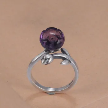 Настоящее Женское кольцо из серебра 925 Пробы, Тренд 2022, Аметистовый стручок Лотоса, Модное Простое Открывающееся кольцо на указательный палец, ювелирные изделия для девочек, подарок
