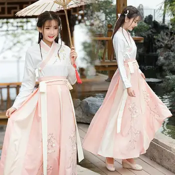 2023 Женский костюм Hanfu для взрослых студенток Ming, изготовленный в китайском стиле, улучшенный саронг длиной до талии, ежедневные комплекты воротников, пудра ханбок
