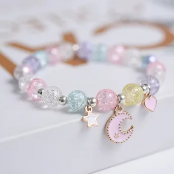 Новый Корейский браслет с разноцветными кристаллами Moon Star, украшенный бисером, для женщин, Богемный кролик, Кошка, животное, эластичная веревка ручной работы, Модные украшения