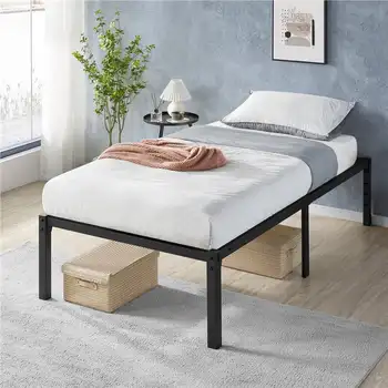 Каркас кровати на платформе из черного металла с опорой из сверхпрочной стальной рейки, мебель для кровати