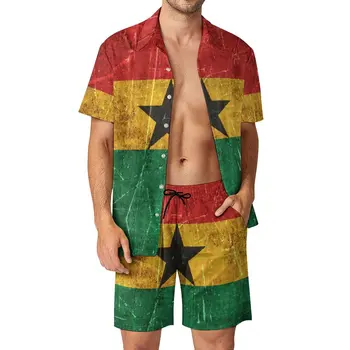 Мужской пляжный костюм в винтажном стиле с состаренным и поцарапанным флагом Ганы, костюм из 2 предметов, высококачественный Классический костюм для плавания