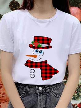 Летняя футболка, Модная одежда, Женский топ с героями мультфильмов в Рождественском стиле, короткий рукав, Женская футболка с принтом, модная графическая футболка