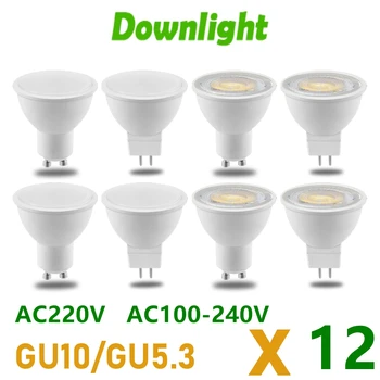 12шт GU10 MR16 Светодиодный Прожектор AC220V AC110V 100-240 В Точечная лампа GU5.3 Осветительная Лампа Для внутреннего Освещения Украшения дома Bombillas