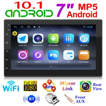 2 Din Android 10,1 Автомобильный Радиоприемник, Мультимедийный Видеоплеер, Двойная стереосистема, GPS-навигация, WIFI-плеер, AUX Авто Стерео, 7 дюймов