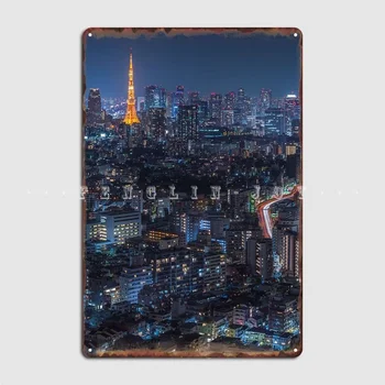 Плакат с видом на ночной Токио Металлическая табличка Кинотеатр Гараж Дизайн Кухни Настенная Табличка Жестяные Вывески Плакаты