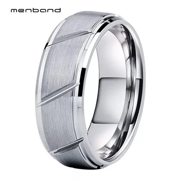 Уникальное Вольфрамовое кольцо Для Мужчин И женщин Обручальное кольцо С матовой рифленой скошенной отделкой 8 мм Комфортная посадка