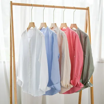 2023 Весенне-осенняя мужская повседневная хлопчатобумажная льняная рубашка с длинными рукавами и маленьким стоячим воротником, молодежная льняная художественная рубашка для мужчин