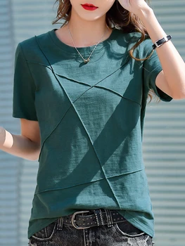 Новые Летние футболки Корейской версии, Повседневная Удобная Элегантная футболка с круглым вырезом, Женская модная женская блузка 2023
