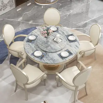 Обеденный стол в американском стиле, Мраморный проигрыватель, Роскошный Обеденный стол в центре из нержавеющей стали, Роскошная кухонная мебель Mesa Comedor