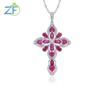 GZ ZONGFA подвеска с крестом из подлинного стерлингового серебра 925 пробы для женщин, созданное рубиновое ожерелье с большим крестом, покрытое родием, изысканные ювелирные изделия
