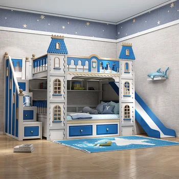 Полностью деревянная двухуровневая детская кровать castle English boys villa