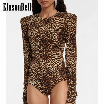 7,17 KlasonBell, Модные, сексуальные наплечники с леопардовым принтом, Хлопковые комбинезоны с длинным рукавом, женские