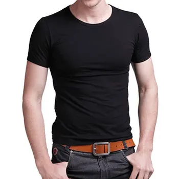 Мужская футболка с V-образным вырезом из эластичной лайкры 2023, однотонная футболка с короткими рукавами для мужчин, Мужские колготки, тонкая футболка