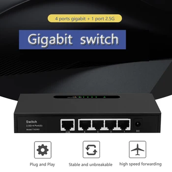 Адаптер для загрузки игр 5 портов 2,5G Игровой гигабитный коммутатор Ethernet Smart Switcher 1000 Мбит/с Интернет-разветвитель RJ45 Hub Подключи и играй