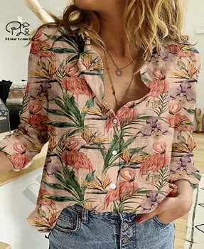 Весенняя новейшая рубашка с 3D принтом в виде цветка Фламинго, женская рубашка с длинным рукавом в стиле Харадзюку, Повседневная уникальная Унисекс, забавная спортивная уличная одежда 1