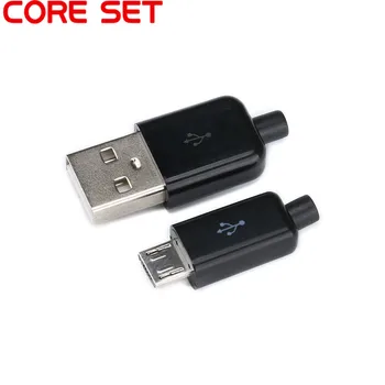 10 шт./лот, черный штекер Micro USB, USB-разъем, сделай сам, комплект с крышками, сварочный кабель для передачи данных, линейный интерфейс OTG, аксессуары для кабеля для передачи данных 