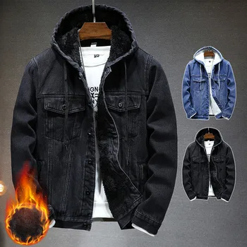 2023 Новая Утолщенная Теплая Мужская куртка из Зимнего Искусственного Кашемира С капюшоном, Кашемировая Джинсовая куртка для Мужчин, Куртки для Мужчин