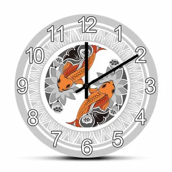 Китайская Рыбка Инь Ян Кои Современный Дизайн Настенных часов Для домашнего декора гостиной Традиционное Азиатское Восточное Искусство Бесшумные настенные часы