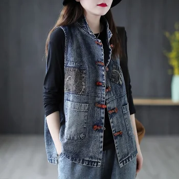 YASUGUOJI Женский модный жилет в корейском стиле, винтажное повседневное джинсовое пальто без рукавов размера плюс, офисный женский джинсовый жилет