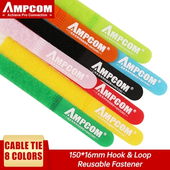Кабельные стяжки для крепления AMPCOM, Многоразовые крючки и петли, многоцветные обертки для управления шнуром - 6 ”× 1/2”, 8 цветов