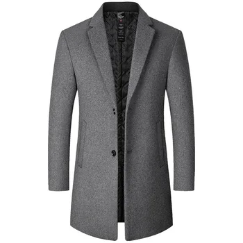 Мужская новая осенне-зимняя длинная куртка, Ветровка, полушерстяное пальто, деловая повседневная шерстяная ветровка большого размера