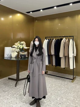Осенне-зимняя корейская версия 2023, новое женское пальто из 100% шерсти, высококачественное длинное кашемировое пальто для женщин