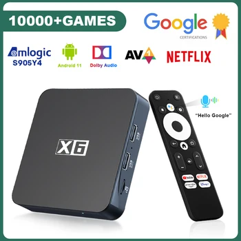 Super Console X6 Сертифицированный Google Smart TV Box с поддержкой Netflix Dolby AV1 Ретро Игровая консоль с 10000 + играми для PSP/PS1/Arcade