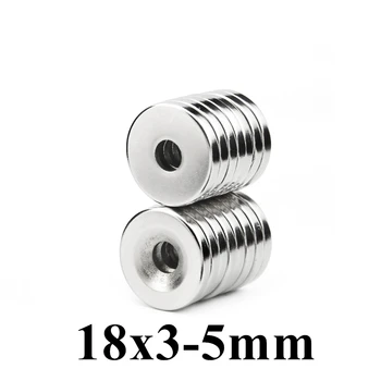 50шт 18x3 мм Отверстие: 5 мм Супер Сильные Круглые неодимовые кольцевые магниты с потайной головкой N35 Неодимовый магнит