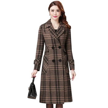 Высокая мода Для женщин, Шерстяные пальто с рисунком 2023, Осенняя куртка в клетку, Корейские модные Костюмы, Темпераментное Длинное Шерстяное пальто, Плотное