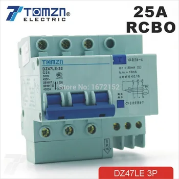 3P 25A DZ47LE-32 400V ~ Автоматический выключатель остаточного тока с защитой от перегрузки по току и утечки RCBO