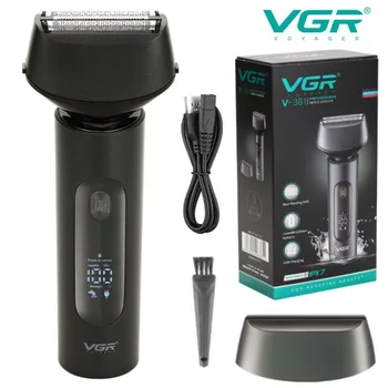 VGR Электробритва, Триммер для бороды, станок для бритья, триммер для мужчин, бритва, профессиональная электрическая перезаряжаемая IPX7, моющаяся V-381