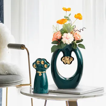 Скандинавские зеленые керамические вазы с кошачьей лапой, украшения для дома, гостиной, Цветочная композиция, предметы интерьера, Поделки, украшение рабочего стола для телевизора