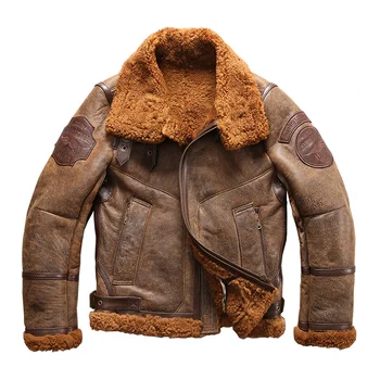 HA-8001, Азиатский размер, высококачественная супер теплая куртка из натуральной овечьей кожи, мужская куртка-бомбер B3 из овечьей шерсти, военный мех